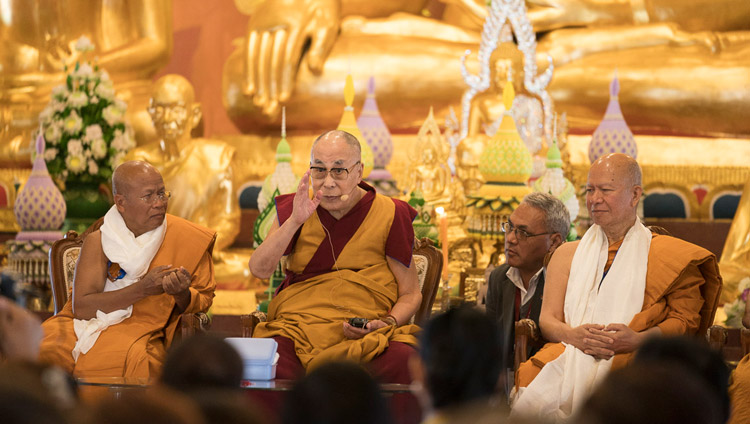 His Holiness the Dalai Lama speaking at the inauguration of the new Wat Pa Buddhagaya Vanaram Temple in Bodhgaya, Bihar, India on January 25, 2018. Photo by Tenzin Choejor His Holiness the Dalai Lama speaking at the inauguration of the new Wat Pa Buddhagaya Vanaram Temple in Bodhgaya, Bihar, India on January 25, 2018. Photo by Tenzin Choejor