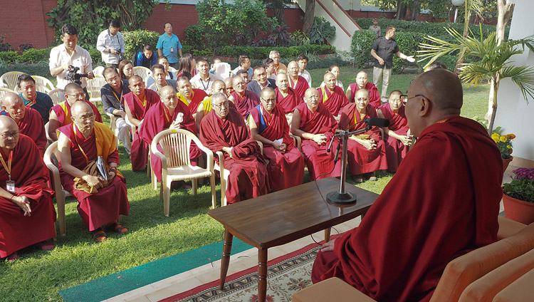 His Holiness the Dalai Lama addressing a gathering of Central Institute for Higher Tibetan Studies’ (CIHTS) teachers in Sarnath, UP, India on March 20, 2018. Photo by Jeremy Russell His Holiness the Dalai Lama addressing a gathering of Central Institute for Higher Tibetan Studies’ (CIHTS) teachers in Sarnath, UP, India on March 20, 2018. Photo by Jeremy Russell