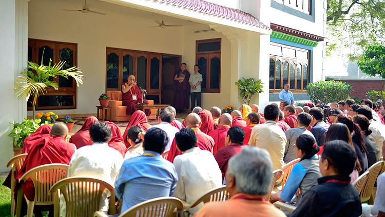 His Holiness the Dalai Lama addressing a gathering of Central Institute for Higher Tibetan Studies’ (CIHTS) teachers in Sarnath, UP, India on March 20, 2018. Photo by Lobsang Tsering His Holiness the Dalai Lama addressing a gathering of Central Institute for Higher Tibetan Studies’ (CIHTS) teachers in Sarnath, UP, India on March 20, 2018. Photo by Lobsang Tsering