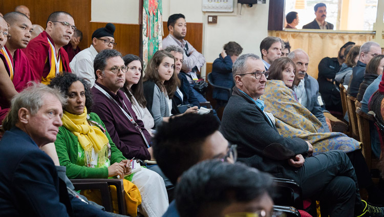 Some of the more than 300 guests listening to His Holiness the Dalai Lama speaking on the opening day of the 33rd Mind & Life Conference - Reimagining Human Flourishing - at the Main Tibetan Temple in Dharamsala, HP, India on March 12, 2018. Photo by Tenzin Choejor Some of the more than 300 guests listening to His Holiness the Dalai Lama speaking on the opening day of the 33rd Mind & Life Conference - Reimagining Human Flourishing - at the Main Tibetan Temple in Dharamsala, HP, India on March 12, 2018. Photo by Tenzin Choejor