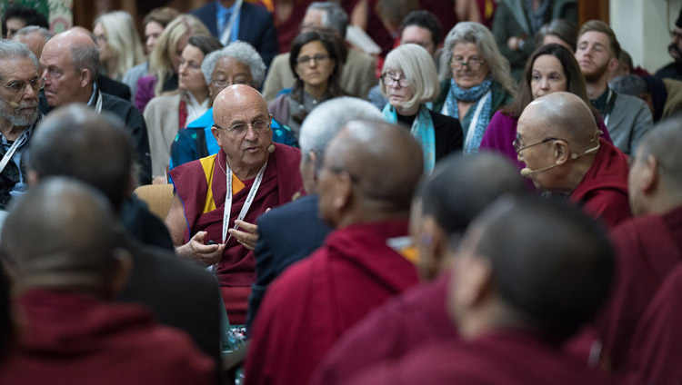 Matthieu Ricard discussing the role of compassion in secular ethics during his presentation on the fourth day of the Mind & Life Conference at the Main Tibetan Temple in Dharamsala, HP, India on March 15, 2018. Photo by Tenzin Choejor Matthieu Ricard discussing the role of compassion in secular ethics during his presentation on the fourth day of the Mind & Life Conference at the Main Tibetan Temple in Dharamsala, HP, India on March 15, 2018. Photo by Tenzin Choejor