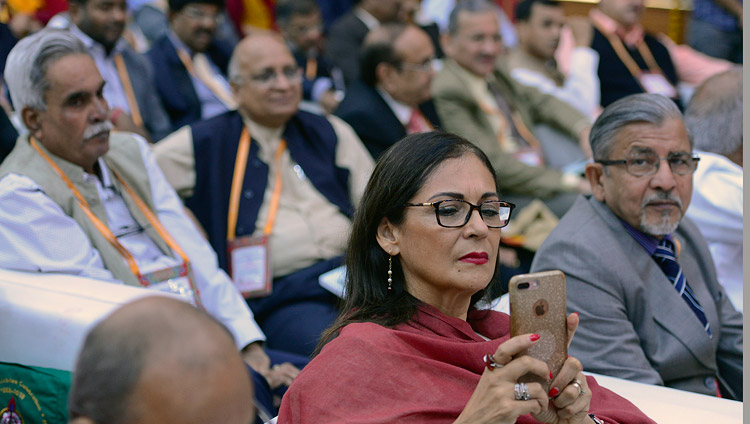 Members of the audience listening to His Holiness the Dalai Lama speaking at the 92nd Annual Meet of Association of Indian Universities at CIHTS in Sarnath, UP, India on March 19, 2018. Photo by Lobsang Tsering Members of the audience listening to His Holiness the Dalai Lama speaking at the 92nd Annual Meet of Association of Indian Universities at CIHTS in Sarnath, UP, India on March 19, 2018. Photo by Lobsang Tsering