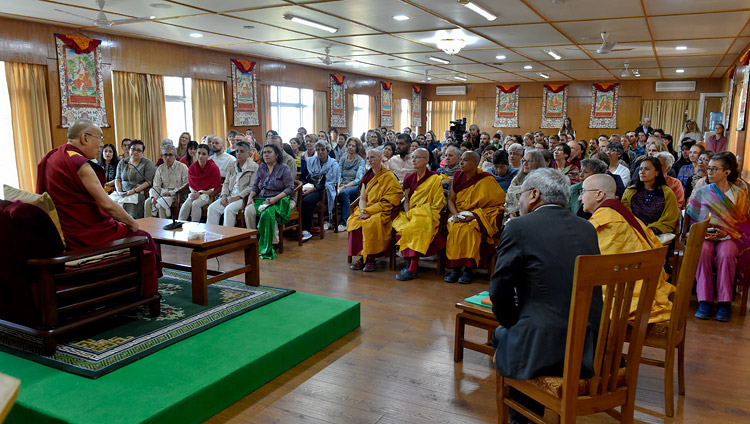 His Holiness the Dalai Lama addressing a gathering of people from around the world at his residence in Dharamsala, HP, India on March 30, 2018. Photo by Ven Damchoe His Holiness the Dalai Lama addressing a gathering of people from around the world at his residence in Dharamsala, HP, India on March 30, 2018. Photo by Ven Damchoe