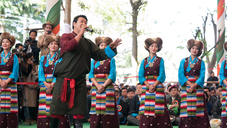 Artistes of the Tibetan Institute of Performing Arts (TIPA) giving a stirring rendition ‘Thank You India’ song at the start of celebrations at the Main Tibetan Temple courtyard in Dharamsala, HP, India on March 31, 2018. Photo by Tenzin Choejor Artistes of the Tibetan Institute of Performing Arts (TIPA) giving a stirring rendition ‘Thank You India’ song at the start of celebrations at the Main Tibetan Temple courtyard in Dharamsala, HP, India on March 31, 2018. Photo by Tenzin Choejor