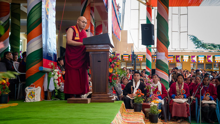 Speaker of the Tibetan Parliament in Exile, Ven Khenpo Sonam Tenphel, addressing the gathering at the Thank You India celebration at the Main Tibetan Temple courtyard in Dharamsala, HP, India on March 31, 2018. Photo by Tenzin Choejor Speaker of the Tibetan Parliament in Exile, Ven Khenpo Sonam Tenphel, addressing the gathering at the Thank You India celebration at the Main Tibetan Temple courtyard in Dharamsala, HP, India on March 31, 2018. Photo by Tenzin Choejor