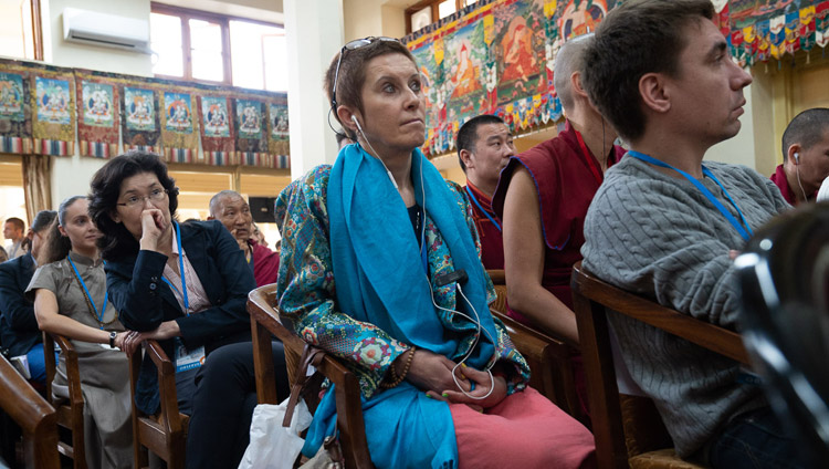 Members of the audience listening to Dr Namdol Lhamo's presentation on the second day of the Dialogue between Russian and Buddhist Scholars in Dharamsala, HP, India on May 4, 2018. Photo by Tenzin Choejor Members of the audience listening to Dr Namdol Lhamo's presentation on the second day of the Dialogue between Russian and Buddhist Scholars in Dharamsala, HP, India on May 4, 2018. Photo by Tenzin Choejor