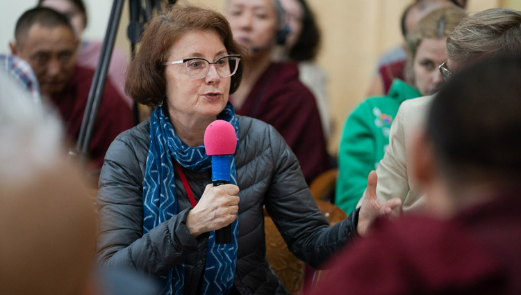Prof Victoria Lysenko, a Russian specialist in Indian and Buddhist philosophy, speaking on the second day of the Dialogue between Russian and Buddhist Scholars in Dharamsala, HP, India on May 4, 2018. Photo by Tenzin Choejor Prof Victoria Lysenko, a Russian specialist in Indian and Buddhist philosophy, speaking on the second day of the Dialogue between Russian and Buddhist Scholars in Dharamsala, HP, India on May 4, 2018. Photo by Tenzin Choejor