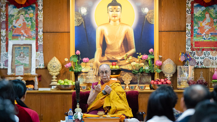 His Holiness the Dalai Lama undertaking the preparatory ritual for a White Manjushri Permission at the start of the second day of his meeting with groups from Vietnam at his residence in Dharamsala, HP, India on May 22, 2018. Photo by Tenzin Choejor His Holiness the Dalai Lama undertaking the preparatory ritual for a White Manjushri Permission at the start of the second day of his meeting with groups from Vietnam at his residence in Dharamsala, HP, India on May 22, 2018. Photo by Tenzin Choejor