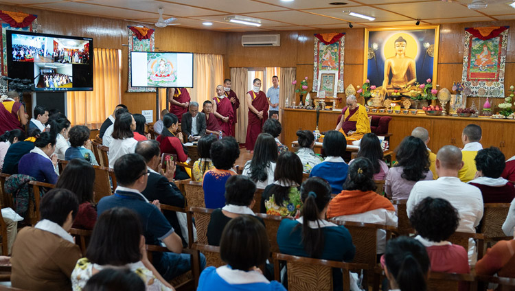 His Holiness the Dalai lama giving the White Manjushri Permission on the second day of his meeting with groups from Vietnam at his residence in Dharamsala, HP, India on May 22, 2018. Photo by Tenzin Choejor His Holiness the Dalai lama giving the White Manjushri Permission on the second day of his meeting with groups from Vietnam at his residence in Dharamsala, HP, India on May 22, 2018. Photo by Tenzin Choejor