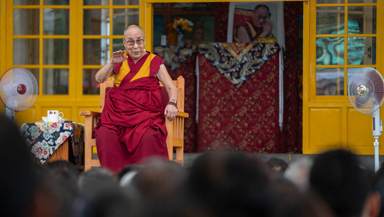 His Holiness the Dalai Lama addressing participants to an International Conference on the Middle Way Approach during their meeting at the Main Tibetan Temple courtyard in Dharamsala, HP, India on May 30, 2018. Photo by Tenzin Choejor His Holiness the Dalai Lama addressing participants to an International Conference on the Middle Way Approach during their meeting at the Main Tibetan Temple courtyard in Dharamsala, HP, India on May 30, 2018. Photo by Tenzin Choejor