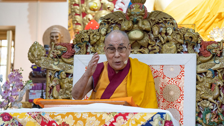 His Holiness the Dalai Lama speaking on the first day of his teaching for young Tibetan students at the Main Tibetan Temple in Dharamsala, HP, India on June 6, 2018. Photo by Tenzin Phuntsok His Holiness the Dalai Lama speaking on the first day of his teaching for young Tibetan students at the Main Tibetan Temple in Dharamsala, HP, India on June 6, 2018. Photo by Tenzin Phuntsok
