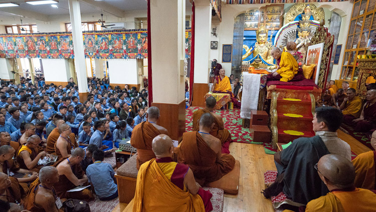 A view of the inside of the Main Tibetan Temple on the second day of His Holiness the Dalai Lama's teaching for young Tibetan students in Dharamsala, HP, India on June 7, 2018. Photo by Tenzin Phuntsok A view of the inside of the Main Tibetan Temple on the second day of His Holiness the Dalai Lama's teaching for young Tibetan students in Dharamsala, HP, India on June 7, 2018. Photo by Tenzin Phuntsok