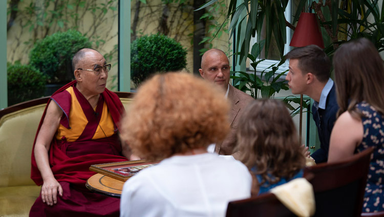 His Holiness the Dalai Lama giving an interview to the lrytas.tv channel in Vilnius, Lithuania on June 13, 2018. Photo by Tenzin Choejor His Holiness the Dalai Lama giving an interview to the lrytas.tv channel in Vilnius, Lithuania on June 13, 2018. Photo by Tenzin Choejor