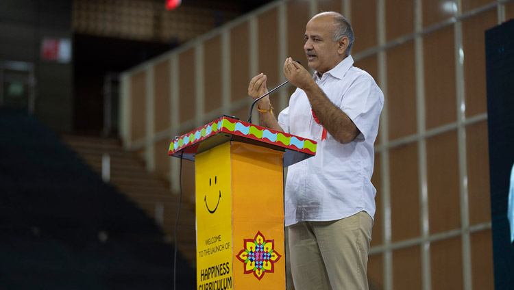 Delhi Deputy Chief Minister Manish Sisodia speaking at the Launch of the Happiness Curriculum in Delhi Government Schools in New Delhi, India on July 2, 2018. Photo by Tenzin Choejor Delhi Deputy Chief Minister Manish Sisodia speaking at the Launch of the Happiness Curriculum in Delhi Government Schools in New Delhi, India on July 2, 2018. Photo by Tenzin Choejor