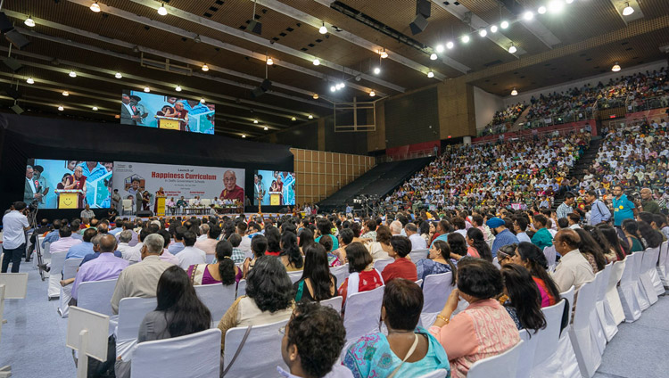 A view from the back of Thyagraj Stadium during the Launch of the Happiness Curriculum in Delhi Government Schools in New Delhi, India on July 2, 2018. Photo by Tenzin Choejor A view from the back of Thyagraj Stadium during the Launch of the Happiness Curriculum in Delhi Government Schools in New Delhi, India on July 2, 2018. Photo by Tenzin Choejor