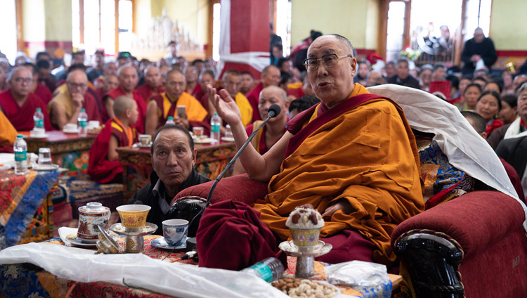 His Holiness the Dalai Lama delivering his remarks to the gathering at the Jokhang in Leh, Ladakh, J&K, India on July 4, 2018. Photo by Tenzin Choejor His Holiness the Dalai Lama delivering his remarks to the gathering at the Jokhang in Leh, Ladakh, J&K, India on July 4, 2018. Photo by Tenzin Choejor