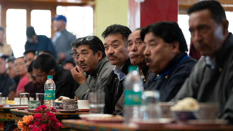 Members of the audience listening to His Holiness the Dalai Lama at the Jokhang in Leh, Ladakh, J&K, India on July 4, 2018. Photo by Tenzin Choejor Members of the audience listening to His Holiness the Dalai Lama at the Jokhang in Leh, Ladakh, J&K, India on July 4, 2018. Photo by Tenzin Choejor