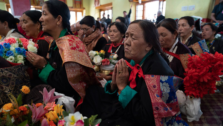 Members of the audience listening to His Holiness the Dalai Lama at the Jokhang in Leh, Ladakh, J&K, India on July 4, 2018. Photo by Tenzin Choejor Members of the audience listening to His Holiness the Dalai Lama at the Jokhang in Leh, Ladakh, J&K, India on July 4, 2018. Photo by Tenzin Choejor