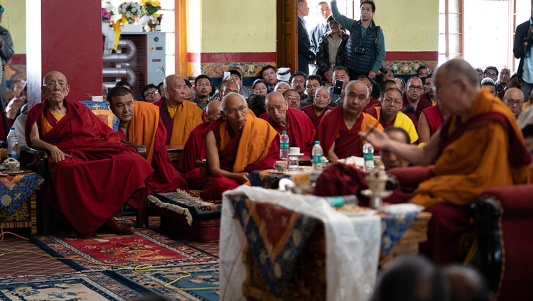 His Holiness the Dalai Lama speaking during his pilgrimage to the Jokhang in Leh, Ladakh, J&K, India on July 4, 2018. Photo by Tenzin Choejor His Holiness the Dalai Lama speaking during his pilgrimage to the Jokhang in Leh, Ladakh, J&K, India on July 4, 2018. Photo by Tenzin Choejor