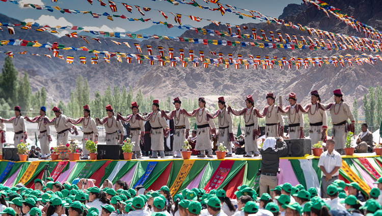 A Ladakhi cultural troupe performing a Ladakhi folk song during celebrations on His Holiness the Dalai Lama's 83rd birthday in Leh, Ladakh, J&K, India on July 6, 2018. Photo by Tenzin Choejor A Ladakhi cultural troupe performing a Ladakhi folk song during celebrations on His Holiness the Dalai Lama's 83rd birthday in Leh, Ladakh, J&K, India on July 6, 2018. Photo by Tenzin Choejor