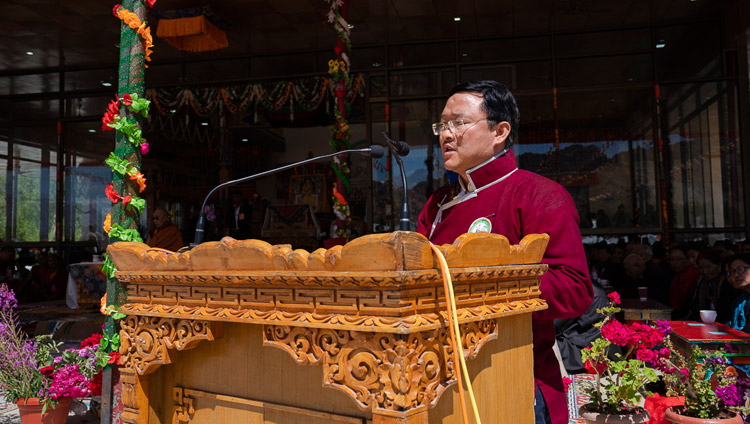 Director of the Tawang Foundation, Maling Gonbo, speaking at celebrations on His Holiness the Dalai Lama's 83rd birthday in Leh, Ladakh, J&K, India on July 6, 2018. Photo by Tenzin Choejor Director of the Tawang Foundation, Maling Gonbo, speaking at celebrations on His Holiness the Dalai Lama's 83rd birthday in Leh, Ladakh, J&K, India on July 6, 2018. Photo by Tenzin Choejor