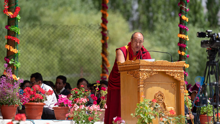 On behalf of the Buddhists of Mongolia Woeser Rinpoche speaking at celebrations on His Holiness the Dalai Lama's 83rd birthday in Leh, Ladakh, J&K, India on July 6, 2018. Photo by Tenzin Choejor On behalf of the Buddhists of Mongolia Woeser Rinpoche speaking at celebrations on His Holiness the Dalai Lama's 83rd birthday in Leh, Ladakh, J&K, India on July 6, 2018. Photo by Tenzin Choejor