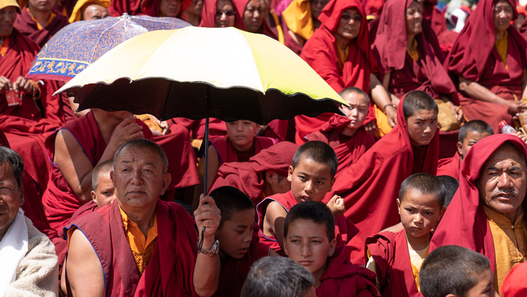 Members of the crowd of over 25000 listening to His Holiness the Dalai speaking during celebrations on his 83rd birthday in Leh, Ladakh, J&K, India on July 6, 2018. Photo by Tenzin Choejor Members of the crowd of over 25000 listening to His Holiness the Dalai speaking during celebrations on his 83rd birthday in Leh, Ladakh, J&K, India on July 6, 2018. Photo by Tenzin Choejor