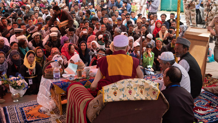 His Holiness the Dalai Lama addressing members of the Muslim community at the Diskit Jama Masjid in Diskit, Nubra Valley, J&K, India on July 13, 2018. Photo by Tenzin Choejor His Holiness the Dalai Lama addressing members of the Muslim community at the Diskit Jama Masjid in Diskit, Nubra Valley, J&K, India on July 13, 2018. Photo by Tenzin Choejor