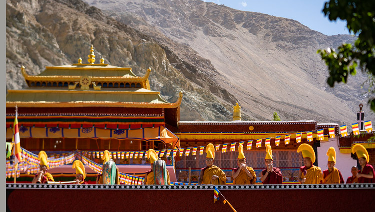 Monks playing traditional instruments welcoming His Holiness the Dalai Lama to Samstanling Monastery in Sumur, Ladakh, J&K, India on July 14, 2018. Photo by Tenzin Choejor Monks playing traditional instruments welcoming His Holiness the Dalai Lama to Samstanling Monastery in Sumur, Ladakh, J&K, India on July 14, 2018. Photo by Tenzin Choejor