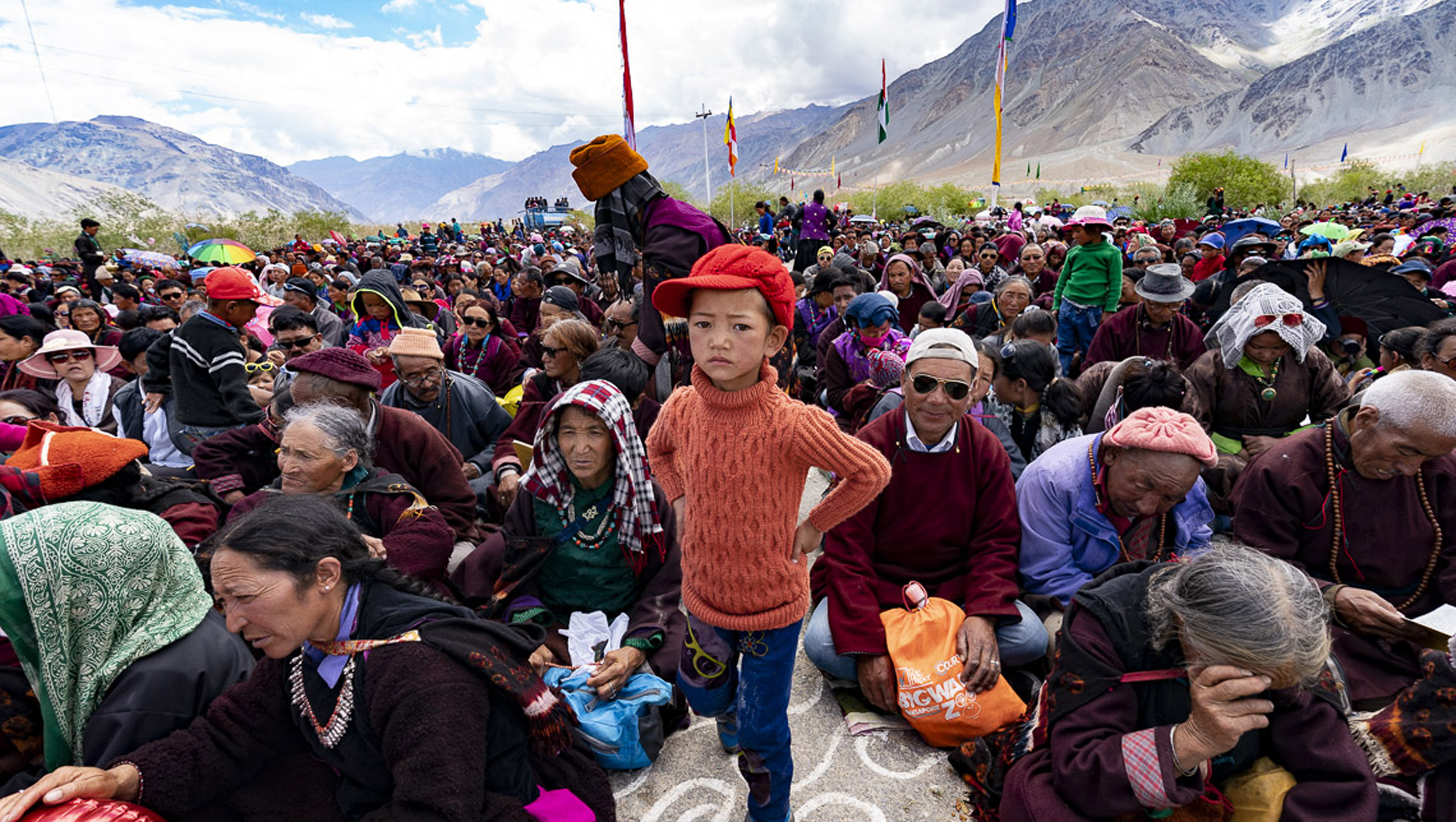 A view of some of the more than 16,000 people attending His Holiness the Dalai Lama's teaching in Padum, Zanskar, J&K, India on July 22, 2018. Photo by Tenzin Choejor A view of some of the more than 16,000 people attending His Holiness the Dalai Lama's teaching in Padum, Zanskar, J&K, India on July 22, 2018. Photo by Tenzin Choejor