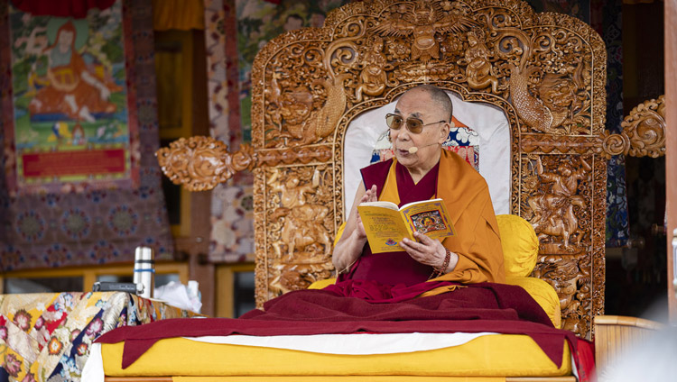 His Holiness the Dalai Lama during his teaching in Padum, Zanskar, J&K, India on July 22, 2018. Photo by Tenzin Choejor His Holiness the Dalai Lama during his teaching in Padum, Zanskar, J&K, India on July 22, 2018. Photo by Tenzin Choejor