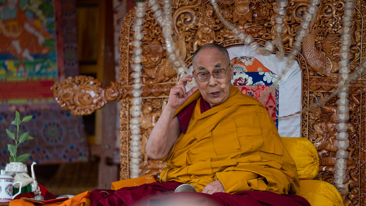 His Holiness the Dalai Lama addressing the gathering on during the Avalokiteshvara Empowerment in Padum, Zanskar, J&K, India on July 23, 2018. Photo by Tenzin Choejor His Holiness the Dalai Lama addressing the gathering on during the Avalokiteshvara Empowerment in Padum, Zanskar, J&K, India on July 23, 2018. Photo by Tenzin Choejor