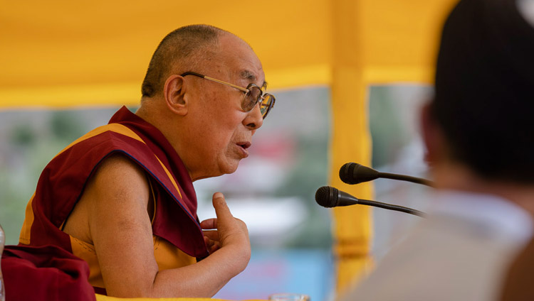 His Holiness the Dalai Lama addressing the crowd at Hussaini Park in Kargil, Ladakh, J&K, India on July 25, 2018. Photo by Tenzin Choejor His Holiness the Dalai Lama addressing the crowd at Hussaini Park in Kargil, Ladakh, J&K, India on July 25, 2018. Photo by Tenzin Choejor