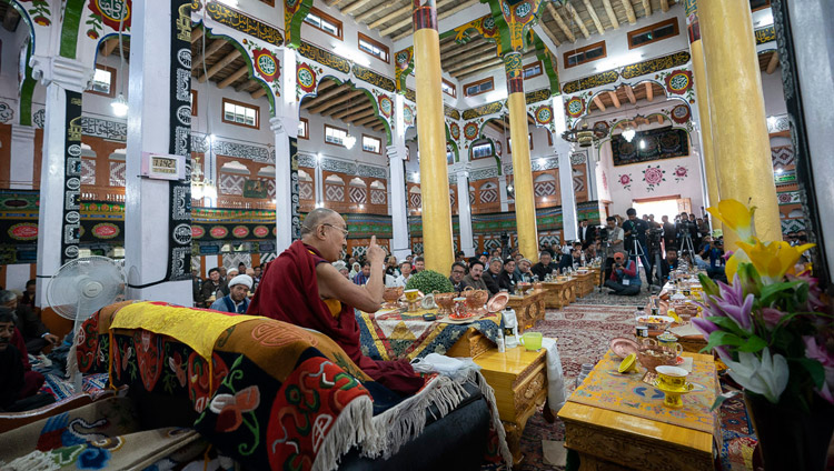 His Holiness the Dalai Lama speaking at Imam Barga Mosque in Chushot Yokma, Leh, Ladakh, J&K, India on August 2, 2018. Photo by Tenzin Choejor His Holiness the Dalai Lama speaking at Imam Barga Mosque in Chushot Yokma, Leh, Ladakh, J&K, India on August 2, 2018. Photo by Tenzin Choejor