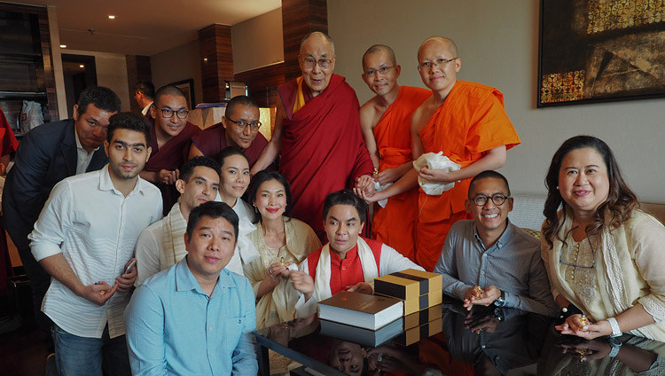 His Holiness the Dalai Lama with members of a a Thai-Tibetan Exchange Program after their meeting in New Delhi, India on August 5, 2018. Photo by Jeremy Russell His Holiness the Dalai Lama with members of a a Thai-Tibetan Exchange Program after their meeting in New Delhi, India on August 5, 2018. Photo by Jeremy Russell