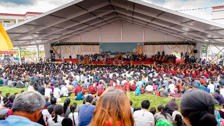 A view of the amphitheater during His Holiness the Dalai Lama's talk at the Dalai Lama Institute of Higher Education in Sheshagrihalli, Karnataka, India on August 13, 2018. Photo by Tenzin Choejor A view of the amphitheater during His Holiness the Dalai Lama's talk at the Dalai Lama Institute of Higher Education in Sheshagrihalli, Karnataka, India on August 13, 2018. Photo by Tenzin Choejor