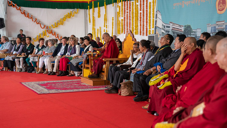 His Holiness the Dalai Lama speaking at the Dalai Lama Institute of Higher Education in Sheshagrihalli, Karnataka, India on August 13, 2018. Photo by Tenzin Choejor His Holiness the Dalai Lama speaking at the Dalai Lama Institute of Higher Education in Sheshagrihalli, Karnataka, India on August 13, 2018. Photo by Tenzin Choejor