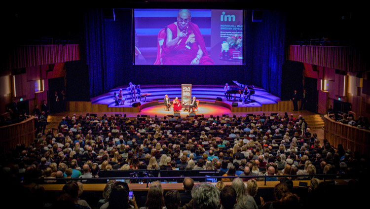 A view of the Malmö Live auditorium during His Holiness the Dalai Lama's talk in Malmö, Sweden on September 12, 2018. Photo by Erik Törner/IM A view of the Malmö Live auditorium during His Holiness the Dalai Lama's talk in Malmö, Sweden on September 12, 2018. Photo by Erik Törner/IM