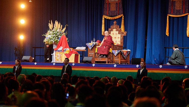 His Holiness the Dalai Lama addressing more than 5,000 members of the Tibetan community from the Netherlands, Belgium, Britain, Spain and Austria gathered at the Ahoy convention centre in Rotterdam, Netherlands on September 16, 2018. Photo by Olivier Adams His Holiness the Dalai Lama addressing more than 5,000 members of the Tibetan community from the Netherlands, Belgium, Britain, Spain and Austria gathered at the Ahoy convention centre in Rotterdam, Netherlands on September 16, 2018. Photo by Olivier Adams