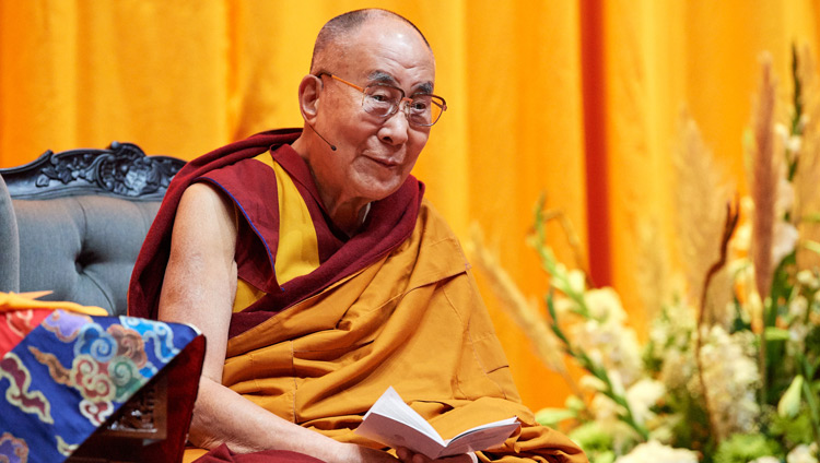 His Holiness the Dalai Lama during his teaching on 'Eight Verses for Training the Mind' in Rotterdam, the Netherlands on September 17, 2018. Photo by Olivier Adam His Holiness the Dalai Lama during his teaching on 'Eight Verses for Training the Mind' in Rotterdam, the Netherlands on September 17, 2018. Photo by Olivier Adam