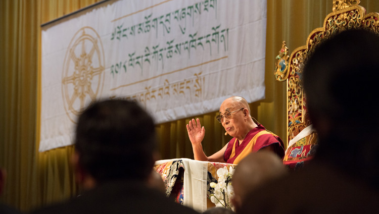 His Holiness the Dalai Lama addressing the audience at at Tibet Institute Rikon's 50th Anniversary Celebration in Winterthur, Switzerland on September 22, 2018. Photo by Manuel Bauer His Holiness the Dalai Lama addressing the audience at at Tibet Institute Rikon's 50th Anniversary Celebration in Winterthur, Switzerland on September 22, 2018. Photo by Manuel Bauer
