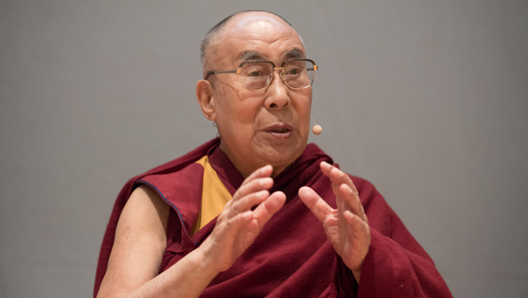 His Holiness the Dalai Lama speaking at the symposium on "Human Values and Education" at the Zurich University of Applied Sciences in Winterthur, Switzerland on September 24, 2018. Photo by Manuel Bauer His Holiness the Dalai Lama speaking at the symposium on "Human Values and Education" at the Zurich University of Applied Sciences in Winterthur, Switzerland on September 24, 2018. Photo by Manuel Bauer