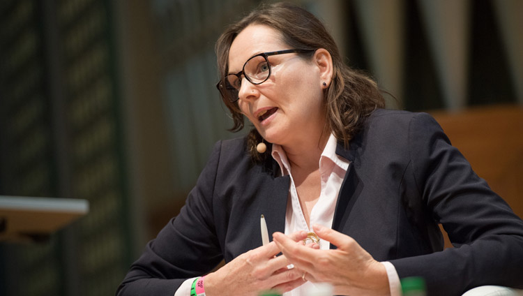 Dr Hohenstein expressing her view on universal human values at the panel discussion at the Zurich University of Applied Sciences in Winterthur, Switzerland on September 24, 2018. Photo by Manuel Bauer Dr Hohenstein expressing her view on universal human values at the panel discussion at the Zurich University of Applied Sciences in Winterthur, Switzerland on September 24, 2018. Photo by Manuel Bauer