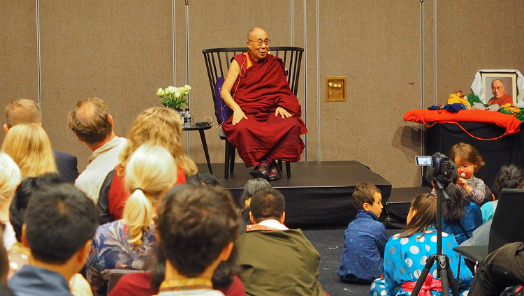 His Holiness the Dalai Lama speaking to members of the Tibetan community and Tibet support groups in Malmö, Sweden on September 13, 2018. Photo by Jeremy Russell His Holiness the Dalai Lama speaking to members of the Tibetan community and Tibet support groups in Malmö, Sweden on September 13, 2018. Photo by Jeremy Russell