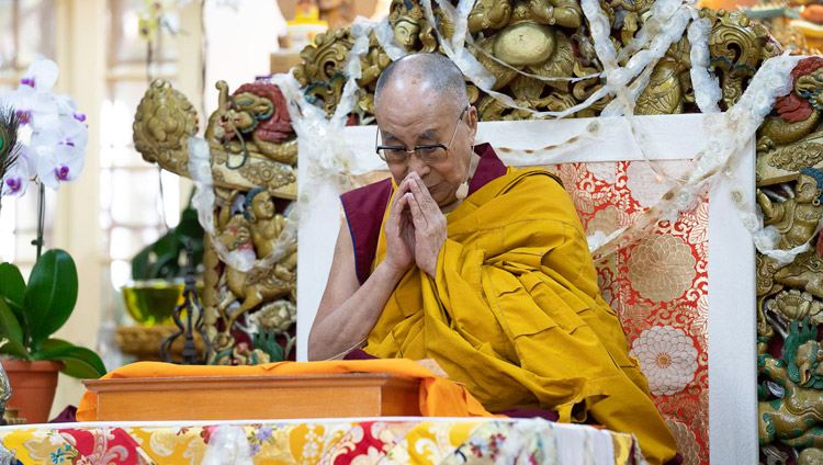 His Holiness the Dalai Lama performing preparatory procedures for the permission of Avalokiteshvara Who Liberates from the Lower Realms on the final day of teachings at the Main Tibetan Temple in Dharamsala, HP, India on October 6, 2018. Photo by Ven Tenzin Jamphel His Holiness the Dalai Lama performing preparatory procedures for the permission of Avalokiteshvara Who Liberates from the Lower Realms on the final day of teachings at the Main Tibetan Temple in Dharamsala, HP, India on October 6, 2018. Photo by Ven Tenzin Jamphel