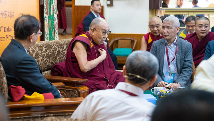 His Holiness the Dalai Lama delivering his opening remarks at the start of the first day of the dialogue with Chinese scientists about quantum effects at the Main Tibetan Temple in Dharamsala, HP, India on November 1, 2018. Photo by Ven Tenzin Jamphel His Holiness the Dalai Lama delivering his opening remarks at the start of the first day of the dialogue with Chinese scientists about quantum effects at the Main Tibetan Temple in Dharamsala, HP, India on November 1, 2018. Photo by Ven Tenzin Jamphel
