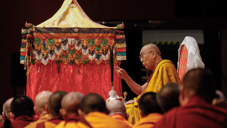 His Holiness the Dalai Lama addressing the audience on the final day of his teachings in Yokohama, Japan on November 15, 2018. Photo by Tenzin Jigme His Holiness the Dalai Lama addressing the audience on the final day of his teachings in Yokohama, Japan on November 15, 2018. Photo by Tenzin Jigme