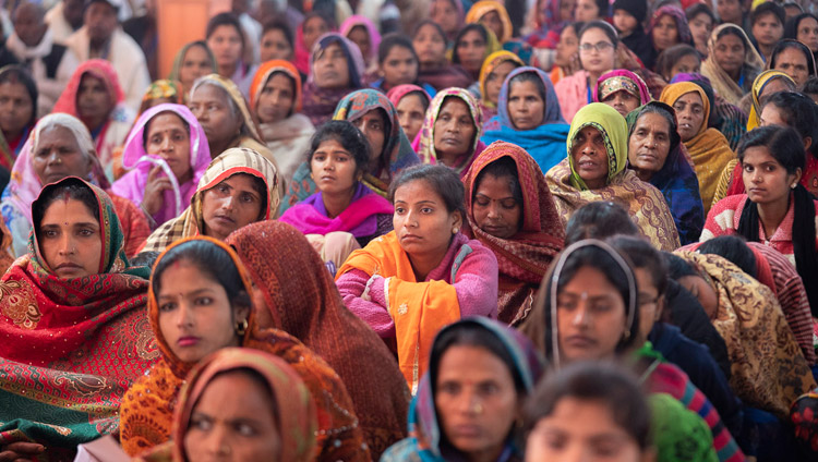 Members of the audience of over 40,000 listening to His Holiness the Dalai Lama on the second day of his teaching in Sankisa, UP, India on December 4, 2018. Photo by Lobsang Tsering Members of the audience of over 40,000 listening to His Holiness the Dalai Lama on the second day of his teaching in Sankisa, UP, India on December 4, 2018. Photo by Lobsang Tsering