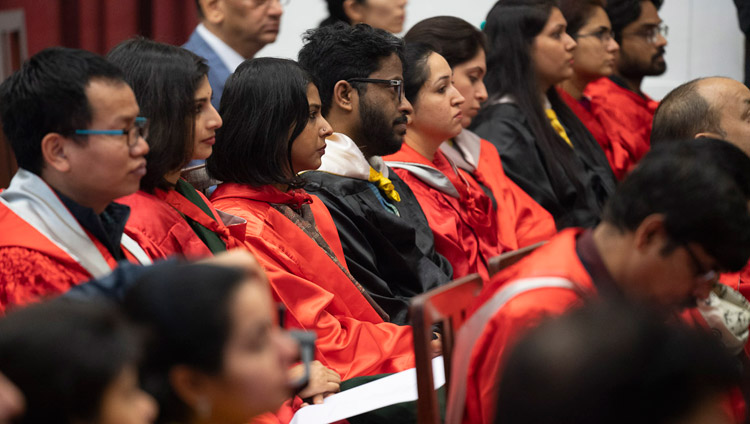 Students and faculty in the audience listening to His Holiness the Dalai Lama speaking at St Stephen's College Founder's Day celebration in New Delhi, India on December 7, 2018. Photo by Lobsang Tsering Students and faculty in the audience listening to His Holiness the Dalai Lama speaking at St Stephen's College Founder's Day celebration in New Delhi, India on December 7, 2018. Photo by Lobsang Tsering