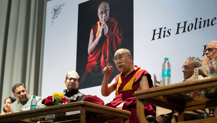 His Holiness the Dalai Lama addressing the gathering at the 1st Yuvraj Krishan Memorial Lecture at Siri Fort Auditorium in New Delhi, India on December 8, 2018. Photo by Lobsang Tsering His Holiness the Dalai Lama addressing the gathering at the 1st Yuvraj Krishan Memorial Lecture at Siri Fort Auditorium in New Delhi, India on December 8, 2018. Photo by Lobsang Tsering